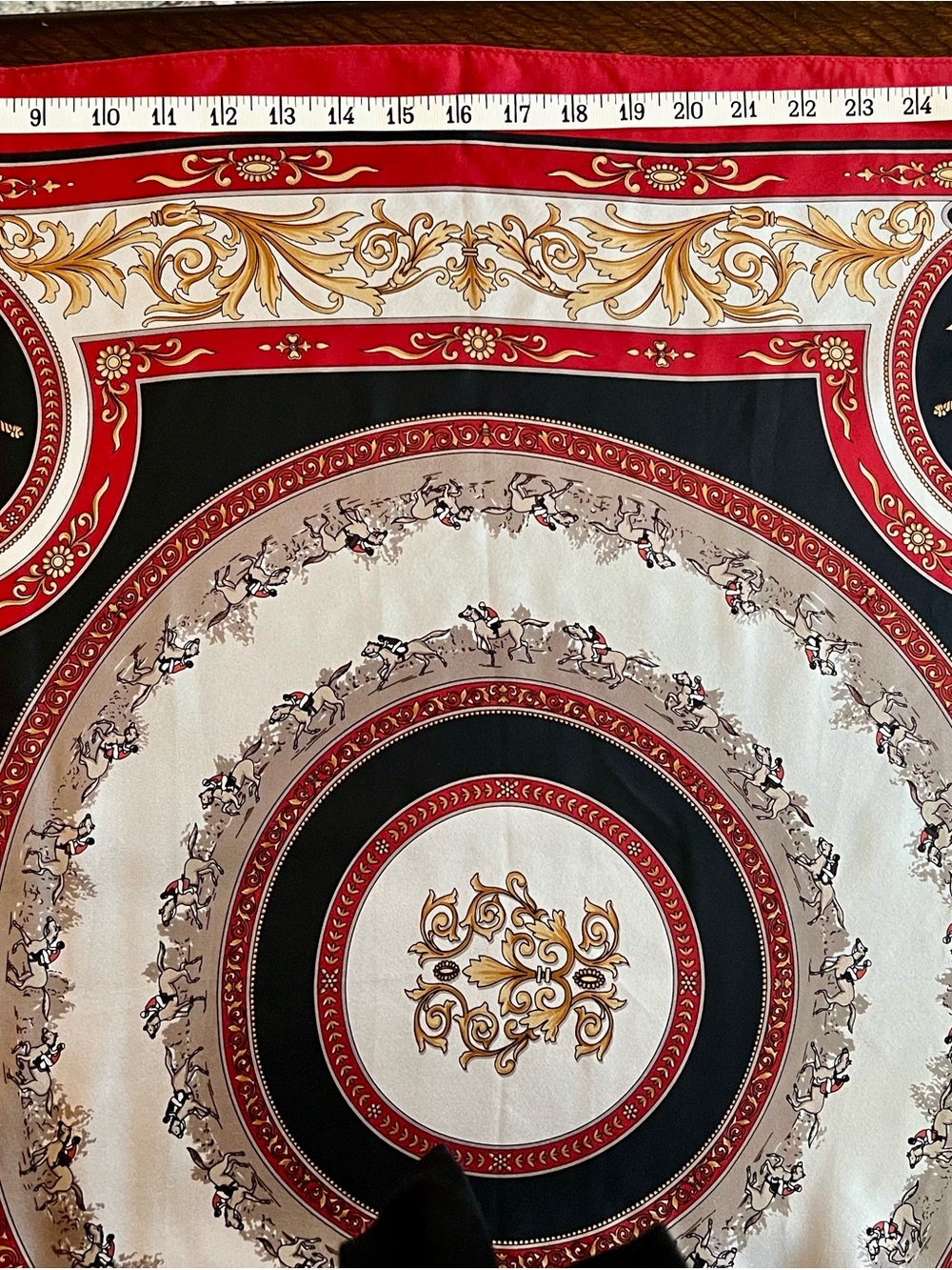 Talbots 100% Silk Equestrian Crest Scarf Red Black Gold 31” Square - Picture 5 of 12